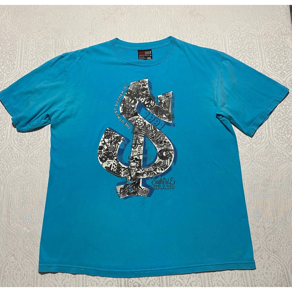 Southpole Mens XXL Blue Graphic T-Shirt Vintage 90s Hip Hop Streetwear MCMXCI